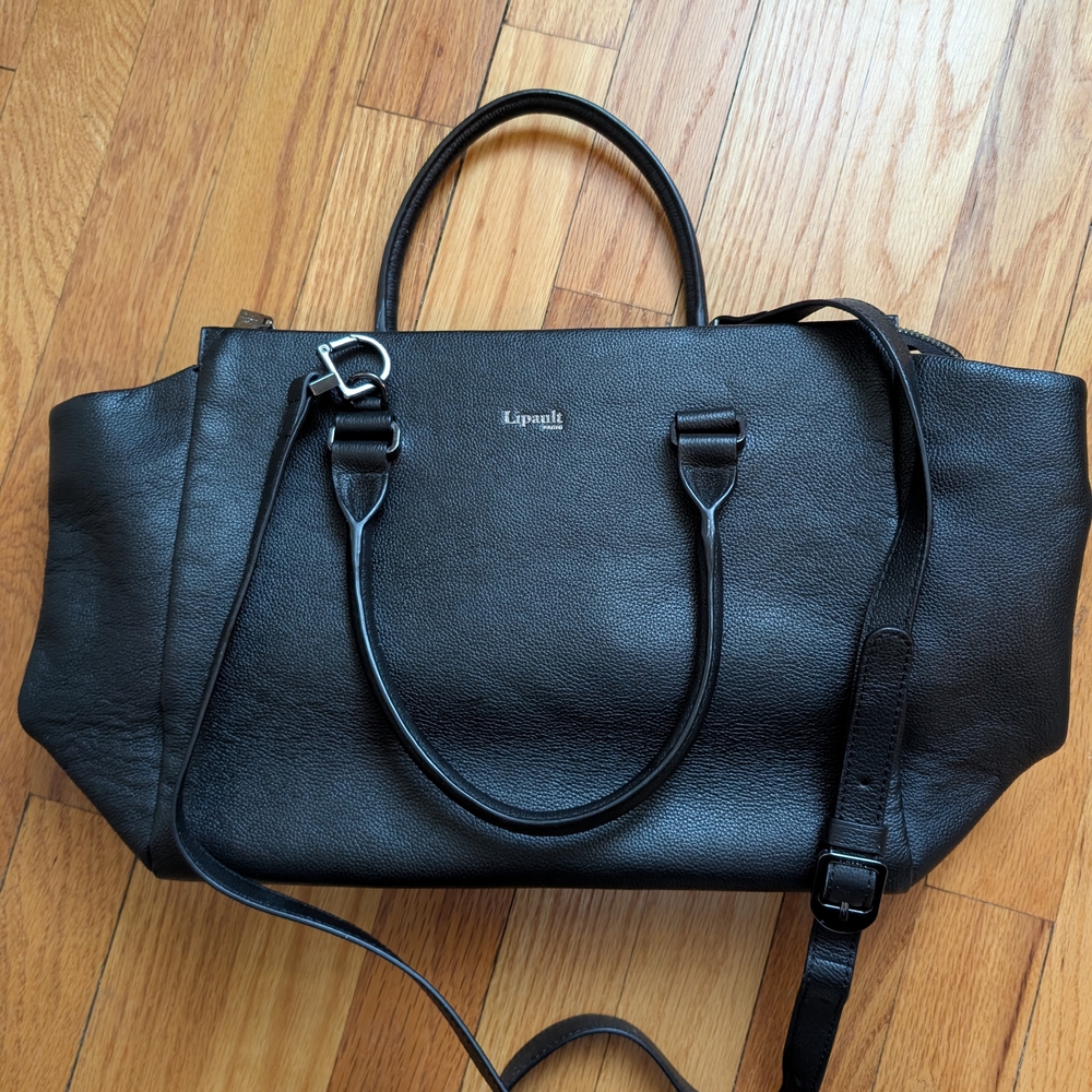 Lipault Black Leather Tote Bag